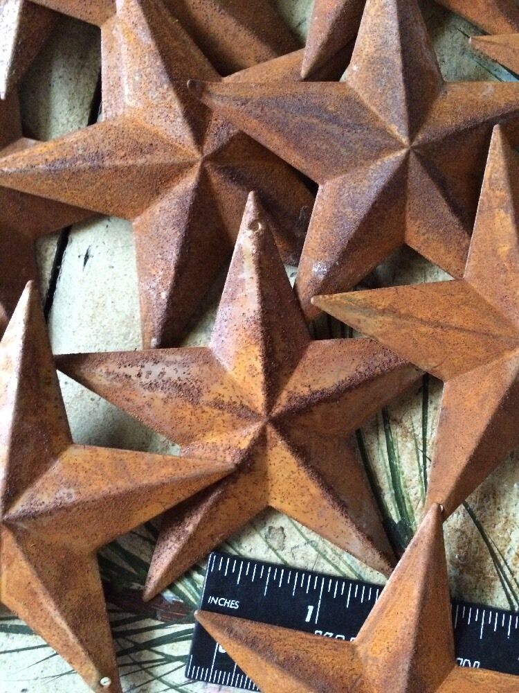 10 Rusty Barn Stars 3.5 In 3 1/2" Dimensional 2d W/ Hole Craft Supply Country